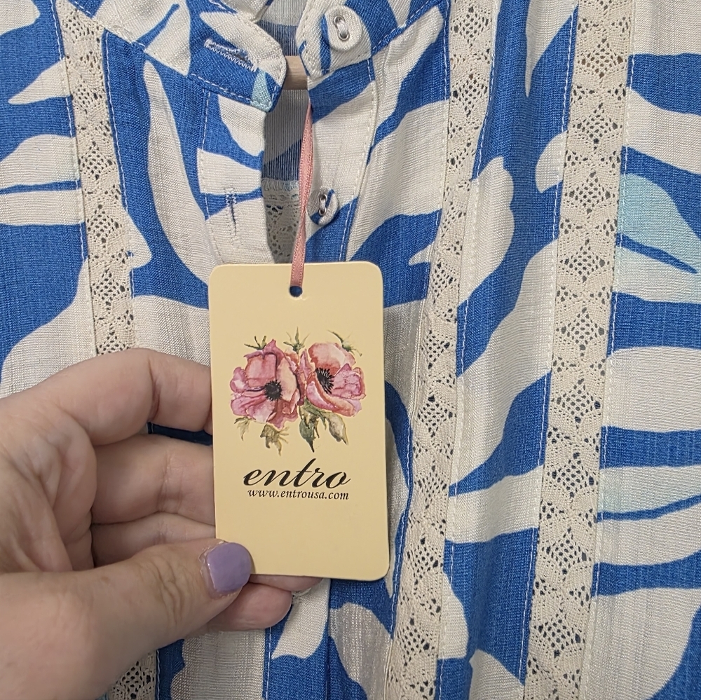 Womens Floral Print Maxi Dress Blue White Long Dress Size Small    Ruffled Beach - Picture 8 of 12